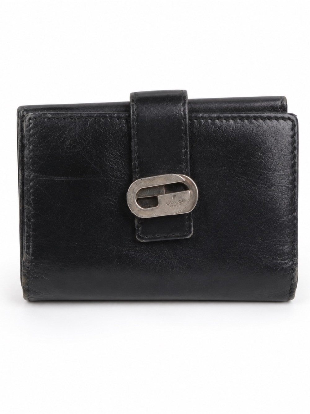 Gucci Vintage Black Leather 4 Key Ring Wallet Silver Tone Unisex Key Holder Case